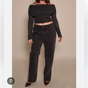 Pretty Little Thing PLT Highrise Straight Leg Black Jeans Leg Slit